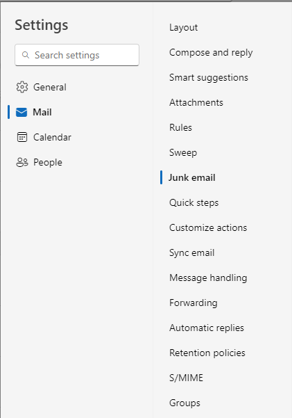 example of the settings menu